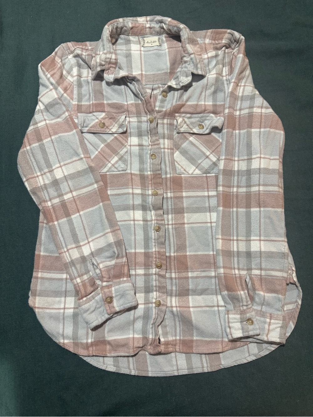 Altar’d State Women’s Button-Up Shirt in Dusty Rose & White